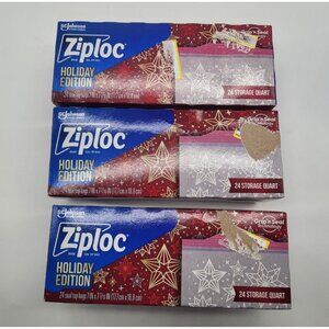 Ziploc Holiday Edition Quart Storage Bags 24 Count Each Pack Set Of 3 (72 bags t